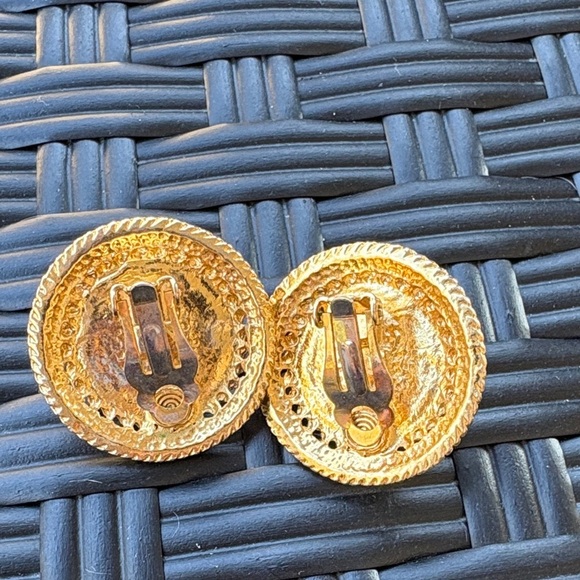 Gold and Pearl Stud Clip on Earrings - Picture 2 of 2